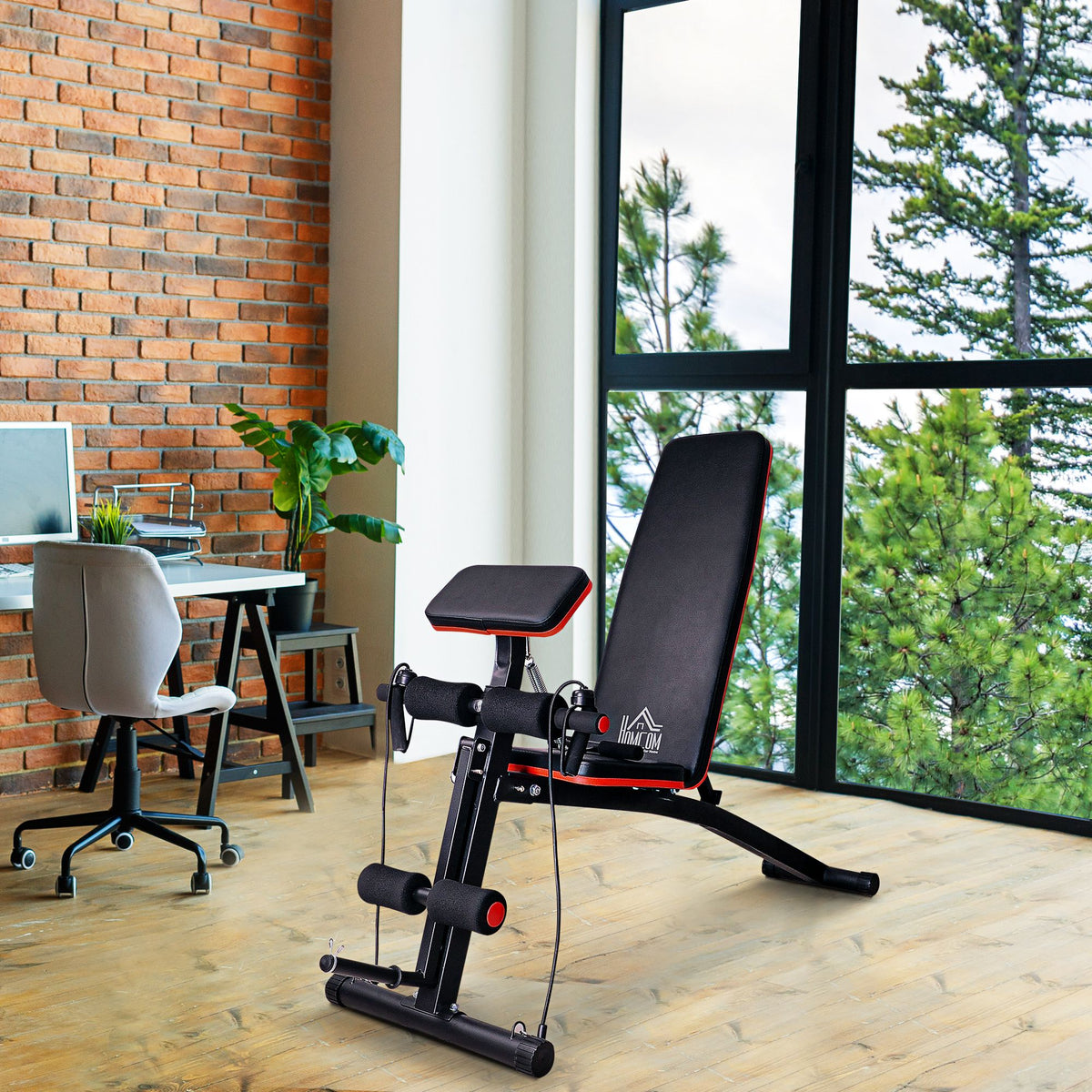 Foldable Weight Bench, Adjustable Strength Training Sit Up Ab Bench, Incline/Decline, Red
