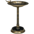 Vogeltr?nke, Vogelbad mit Statue, Blumenmuster, 2 Becken, Kunststoff, antiker Look, 50B x 72H cm, Bronzefarben