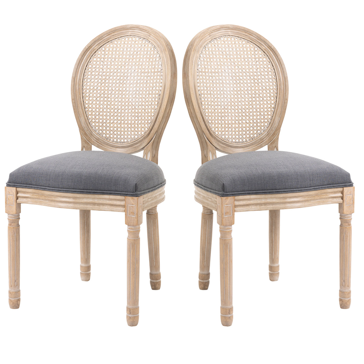 Küchenstühle im 2er-Set, weich gepolstert, Vintage-Design, Rattanoptik, Grau