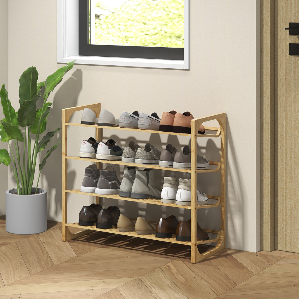 Schuhregal aus Bambus, 15,5 cm Regalh?he, bel¨¹ftetes Latten-Design, 76 x 33 x 67 cm, Naturholz-Effekt