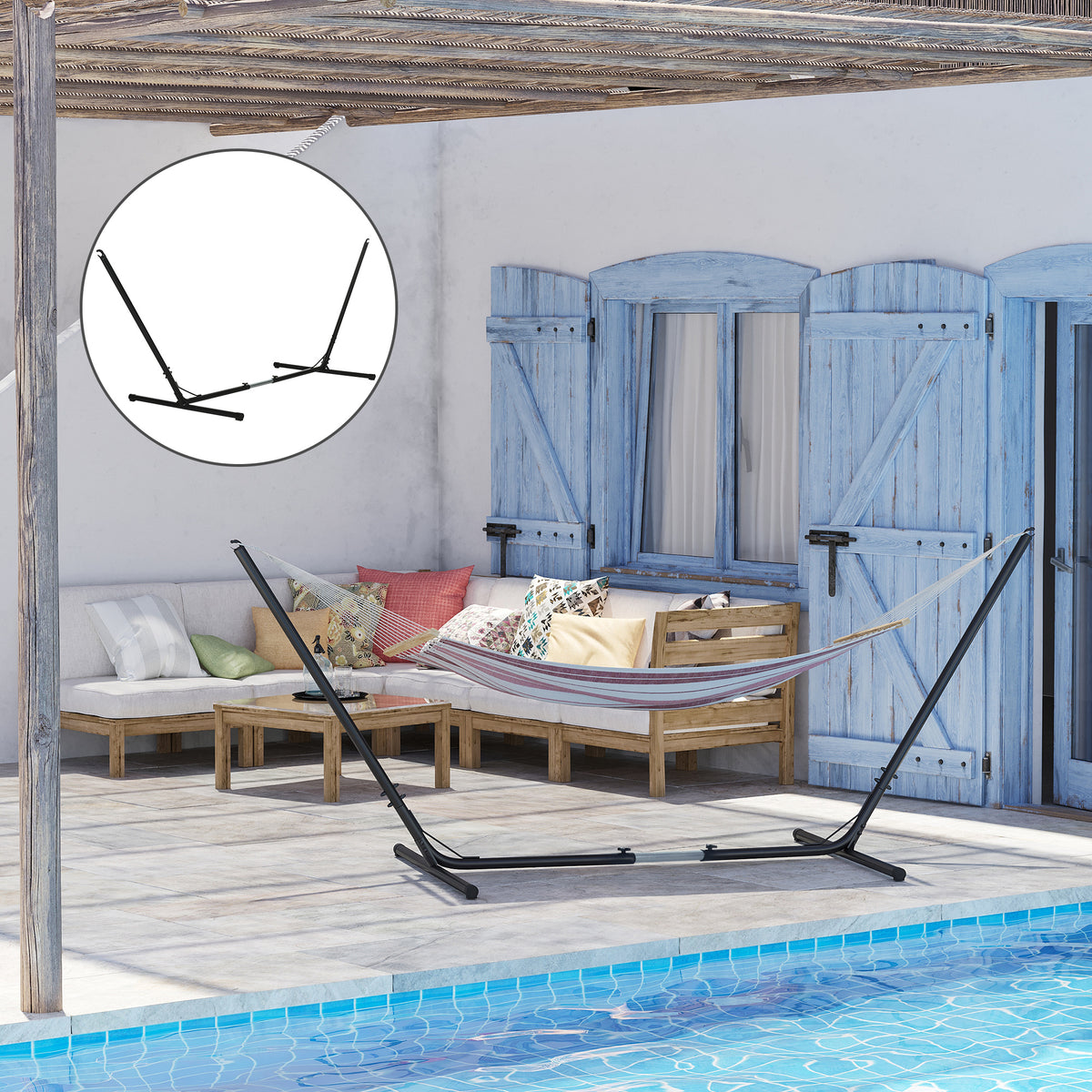 3.1–3.8m Adjustable Universal Hammock Stand Metal Frame Garden Camping Picnic Outdoor Patio Replacement – Stand Only