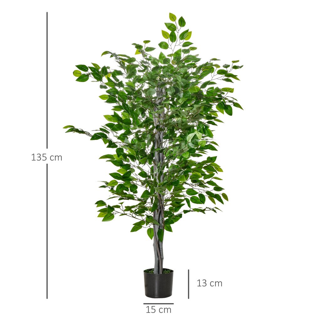 K¨¹nstlicher Baum, Ficus-Kunstpflanze, realistisches Aussehen, Zementtopf, 135 cm, pflegeleicht, Kunststoff, Gr¨¹n