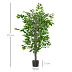 K¨¹nstlicher Baum, Ficus-Kunstpflanze, realistisches Aussehen, Zementtopf, 135 cm, pflegeleicht, Kunststoff, Gr¨¹n