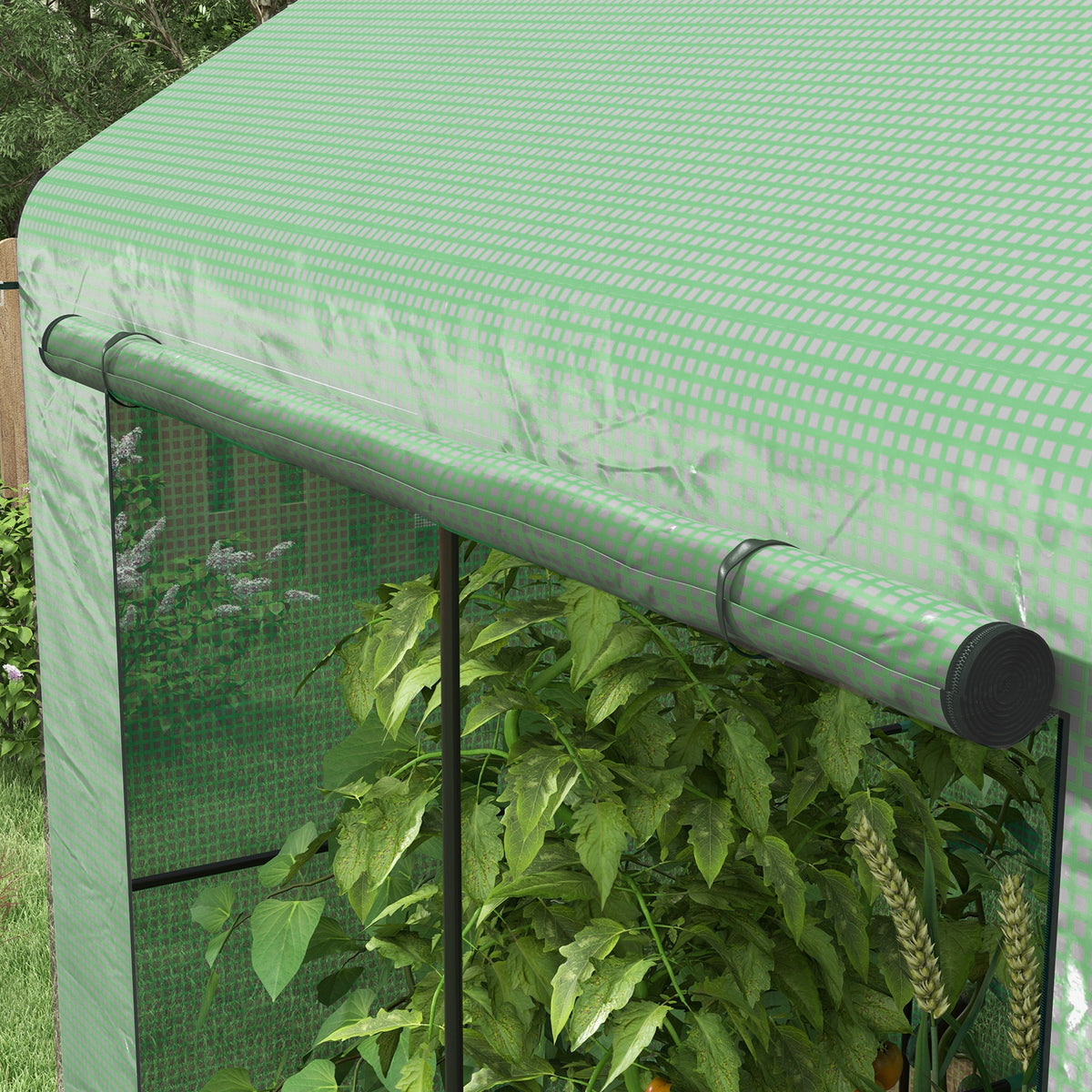 Greenhouse, Walk-in Garden Grow House with Roll-up Door and Mesh Windows, 200 x 140 x 200cm, Green