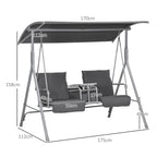 Hollywoodschaukel, 2-Sitzer, mit Dach und Tisch, Metallrahmen, bis 180 kg, 175x110x165 cm, Schwarz