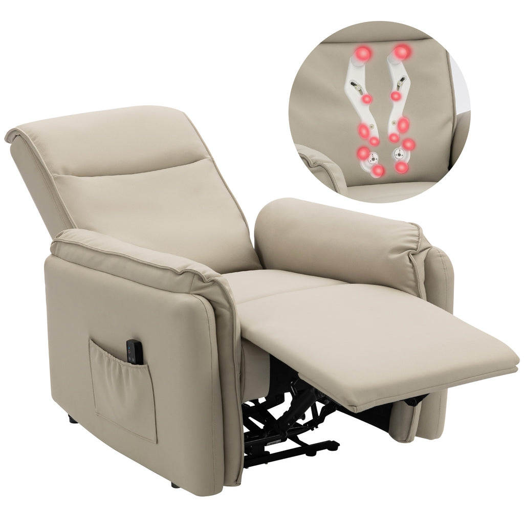 Elektrischer Massagesessel, Kunstlederbezug, Fu?st¨¹tze, Seitentasche, Beige