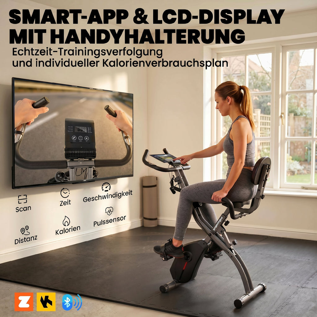 3-In-1 Folding Exercise Bike with Resistance Bands, Bluetooth App, 8-Level Magnetic Resistance, LCD Display, Black