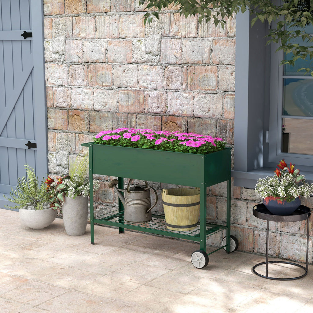 Hochbeet Pflanzbeet Pflanzkasten, 1 Ablage, 2 Rollen, 109 cm x 44 cm x 80 cm, Gr¨¹n