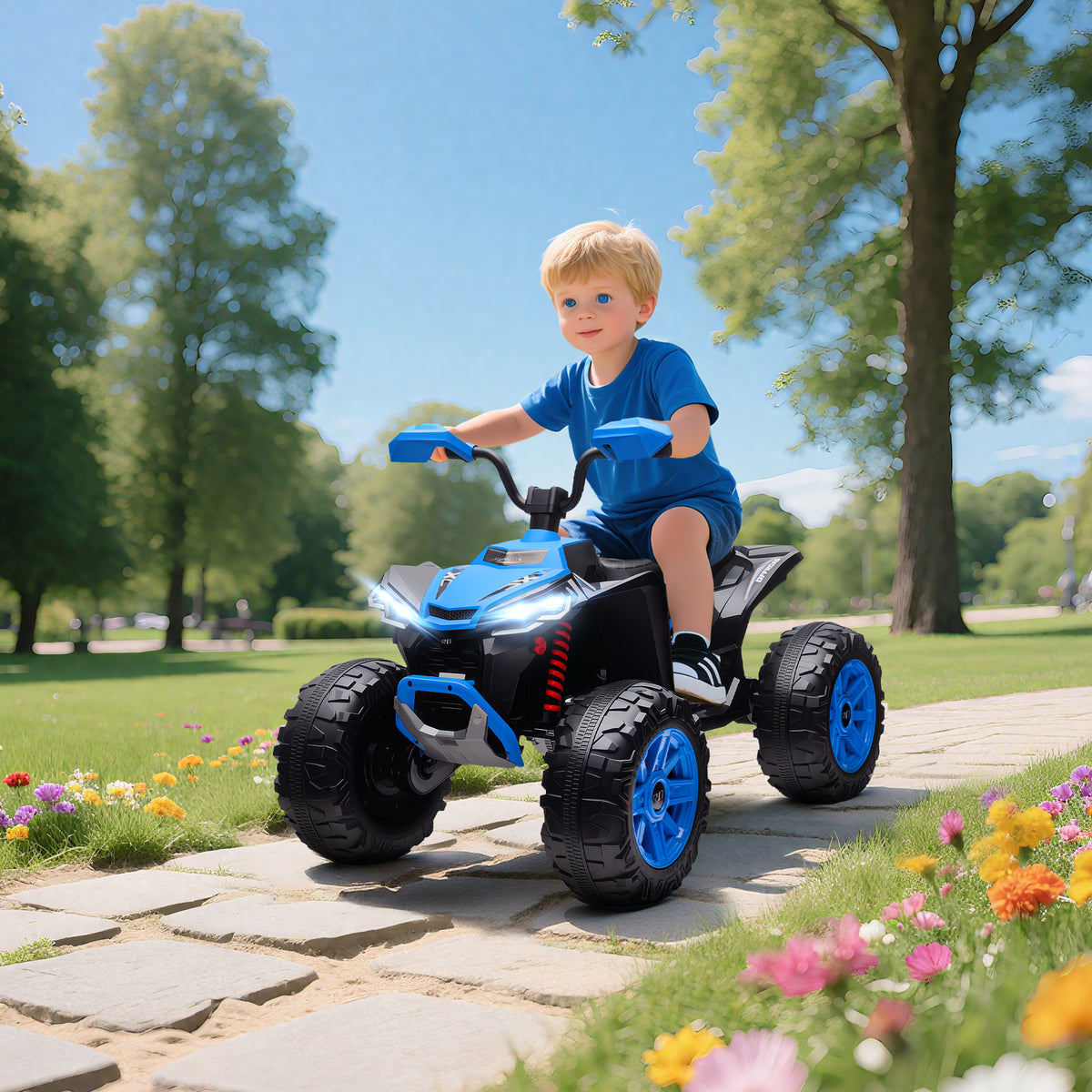 Kinder-Elektro-Quad, 24V Elektro-Fahrzeug mit 4 R?dern, Scheinwerfer, USB-Anschluss, MP3-Funktion, 6,5 km/h, 3-8 Jahre