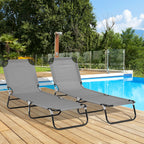 Folding Sun Loungers Set of 2, Outdoor Day Bed with 5-Position Adjustable Backrest, Portable Recliner Garden Chairs with Breathable Mesh for Beach, Patio, Dark Grey
