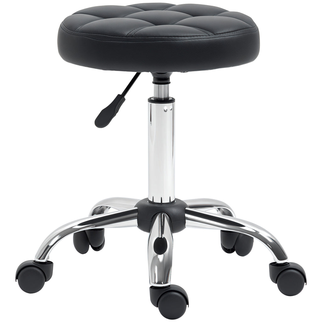 Drehhocker, Salonhocker, höhenverstellbar, Kunstleder, Steppdesign, Schwarz/Silber
