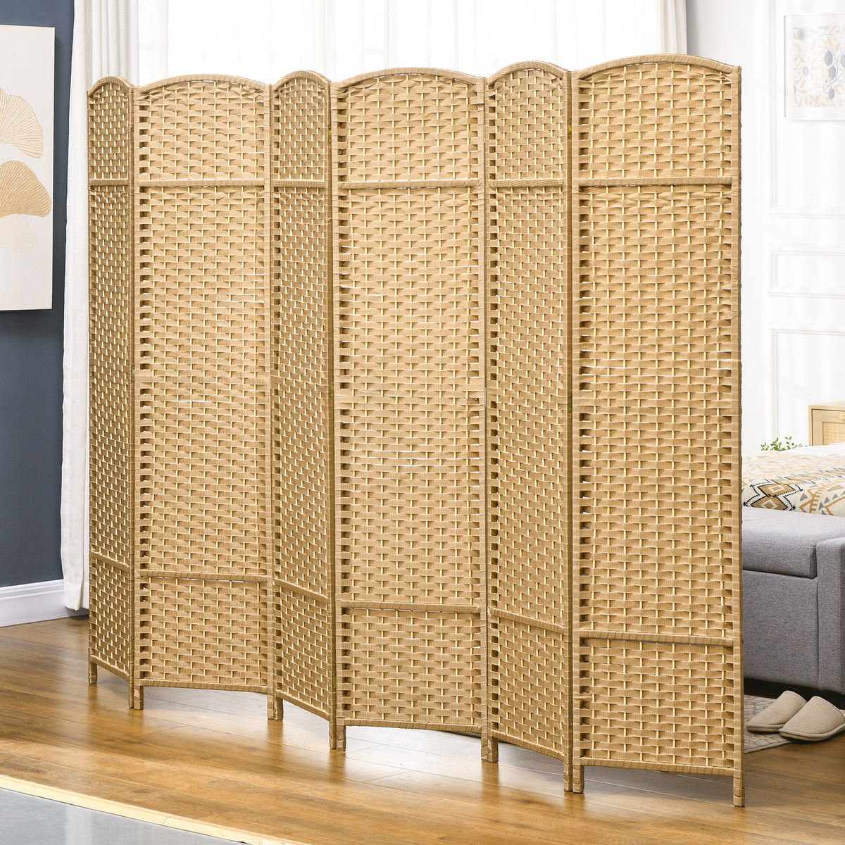 6-teiliger Raumtrenner, Faltbarer Sichtschutz, Sichtschutzwand f¨¹r Wohnzimmer, Schlafzimmer, Homeoffice, Natur