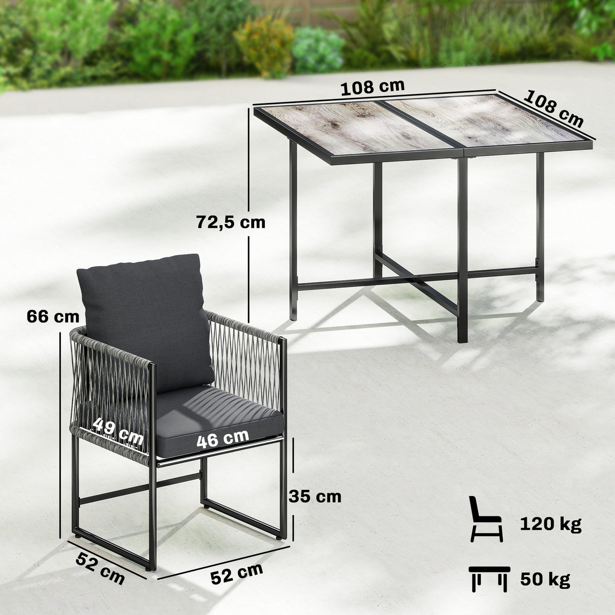Polyrattan Gartenmöbel Set 5-teilig Platzsparend Sitzgruppe Tisch mit 4 Stühlen DPC-Tischplatte Kissen Grau