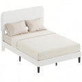 Bett 140x200 cm Bettgestell mit verstellbarem gepolstertem Teddy-Fleece-Kopfteil, einfache Montage, Weiß