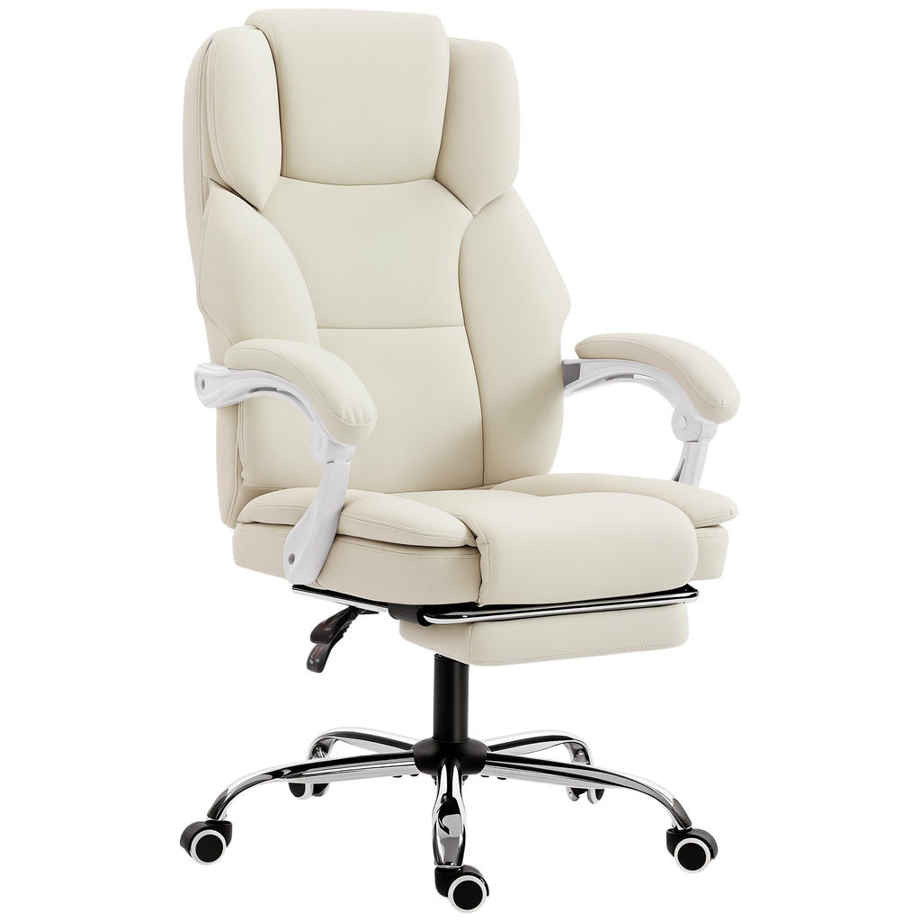 Bürostuhl mit Liegefunktion, Schreibtischstuhl, höhenverstellbar Drehstuhl mit Fußstütze, 64 x 73 x 120 cm, Beige