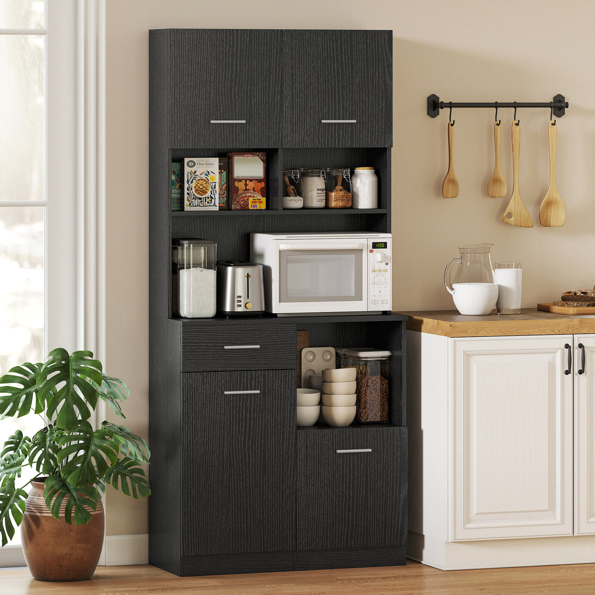 K¨¹chenschrank, Buffet mit Schublade, Soft-Close T¨¹ren, 80 x 35 x 180 cm, Schwarz