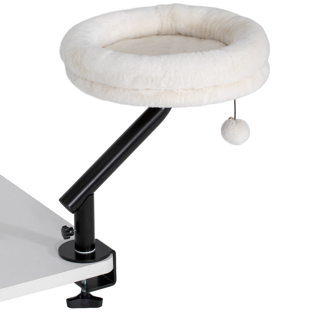 Katzen-Schreibtischbett, Katzenbett für Schreibtisch mit 360°Drehung, verstellbarer Höhe, Katzenliege mit abnehmbarem, maschinenwaschbarem Bett, für Katzen unter 6 kg, Heimbüro, Cremeweiß