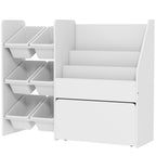 Spielzeugregal, Kinderzimmerregal mit 6 Behälter, Bücherablage, rollbare Box, 100 x 30 x 80 cm, MDF, Stahl, Weiß