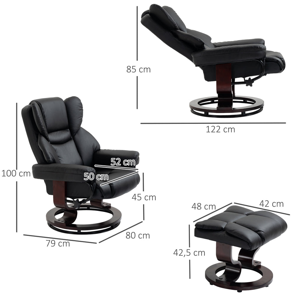 Relaxsessel mit Hocker, Liegefunktion, drehbar, bis 160 kg, Kunstleder, Metallrahmen, schwarz, 80 x 79 x 100 cm