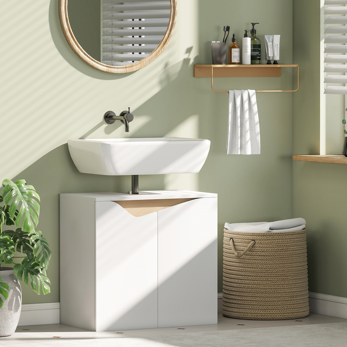 Waschbeckenunterschrank, Badezimmer Unterschrank mit Soft-Close-Türen, Weiß, 60 x 35 x 57,9 cm