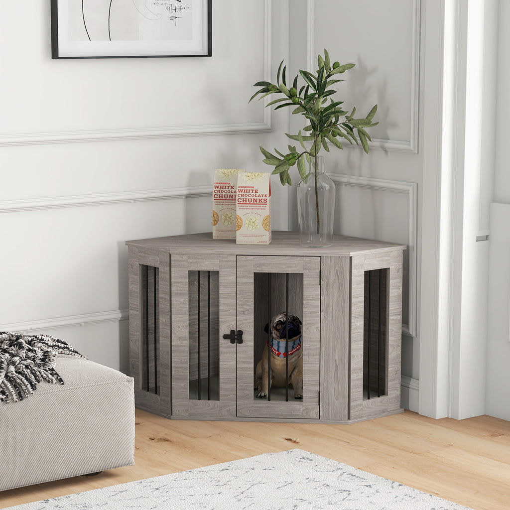 Hundebox, Hundekäfig, Eckdesign, inkl. Verriegelung, 1 Liegekissen, 104 x 55 x 63 cm, Braun