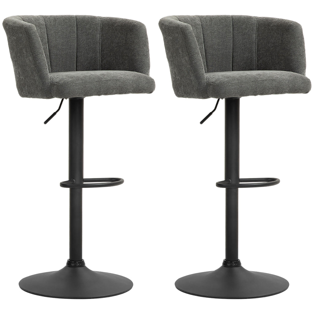Barhocker 2er-Set, Schalenrücken, höhenverstellbar, Fußstütze, für Küche oder Esszimmer, Metallbasis, Dunkelgrau