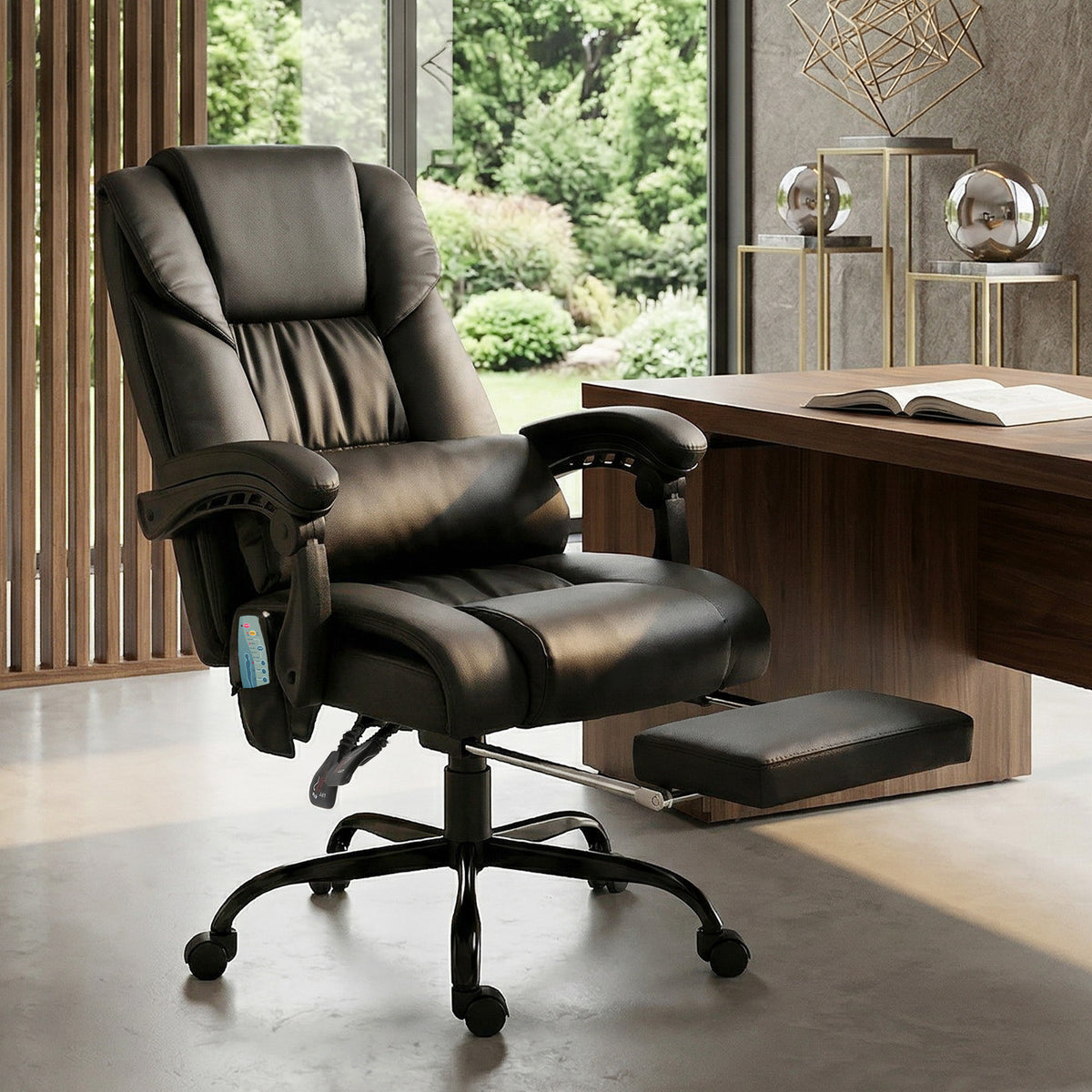 Bürostuhl Ergonomisch mit Massagefunktion Schreibtischstuhl mit Fußstütze, Hoher Rückenlehne, Lendenstütze Schwarz