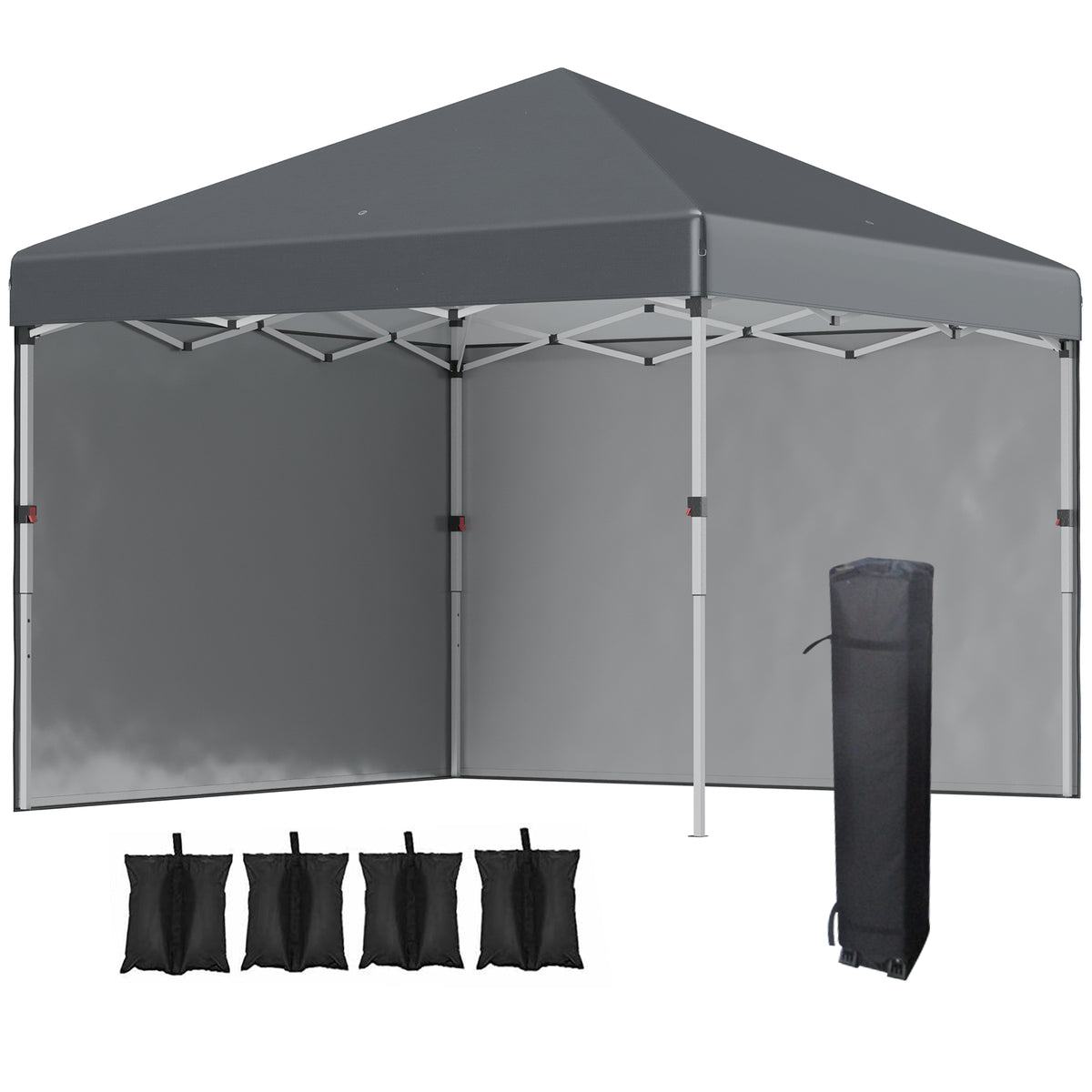 Faltpavillon, 2 Seitenwände, höhenverstellbar, mit Transporttasche, rostfreies Stahlgestell, 3x3 m, Dunkelgrau