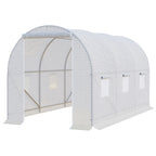  3.5 x 2 x 2 m Polytunnel Greenhouse, Walk-in Green House for Garden with Mesh Windows, Galvanised Steel Frame, White