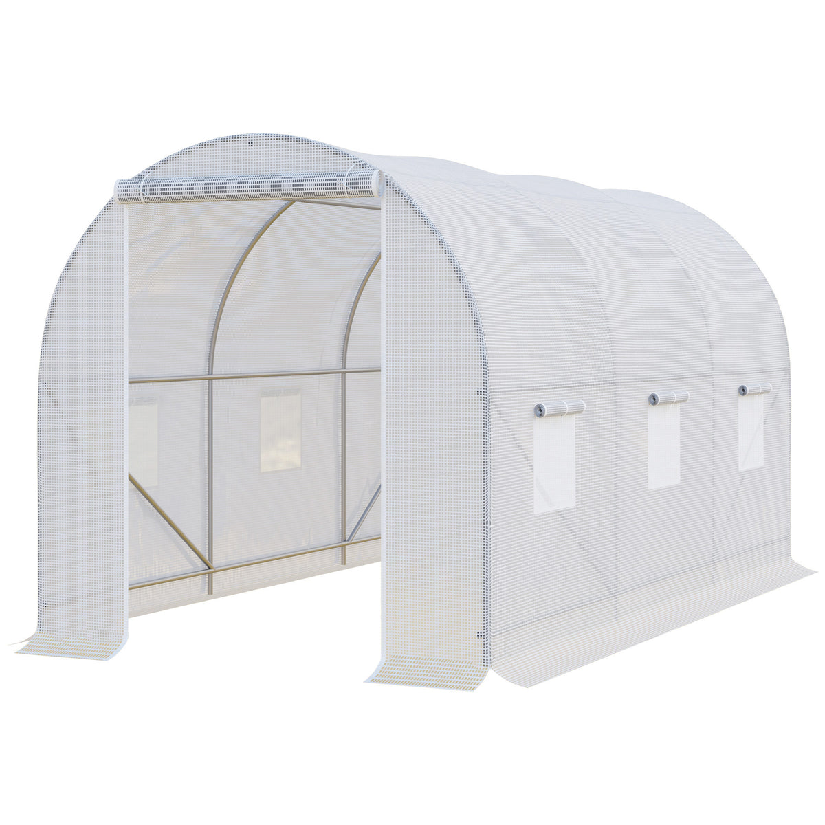  3.5 x 2 x 2 m Polytunnel Greenhouse, Walk-in Green House for Garden with Mesh Windows, Galvanised Steel Frame, White