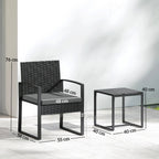 Rattan Bistroset, 3 teiliges Gartenmöbel-Set mit 2 Gartenstühlen, Couchtisch, abnehmbar Kissen Dunkelgrau