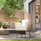 Rattansessel Ei-Förmig mit abnehmbarem Kissen, Polster, Outdoor Sessel aus Rattan 95 x 80 x 155 cm Beige