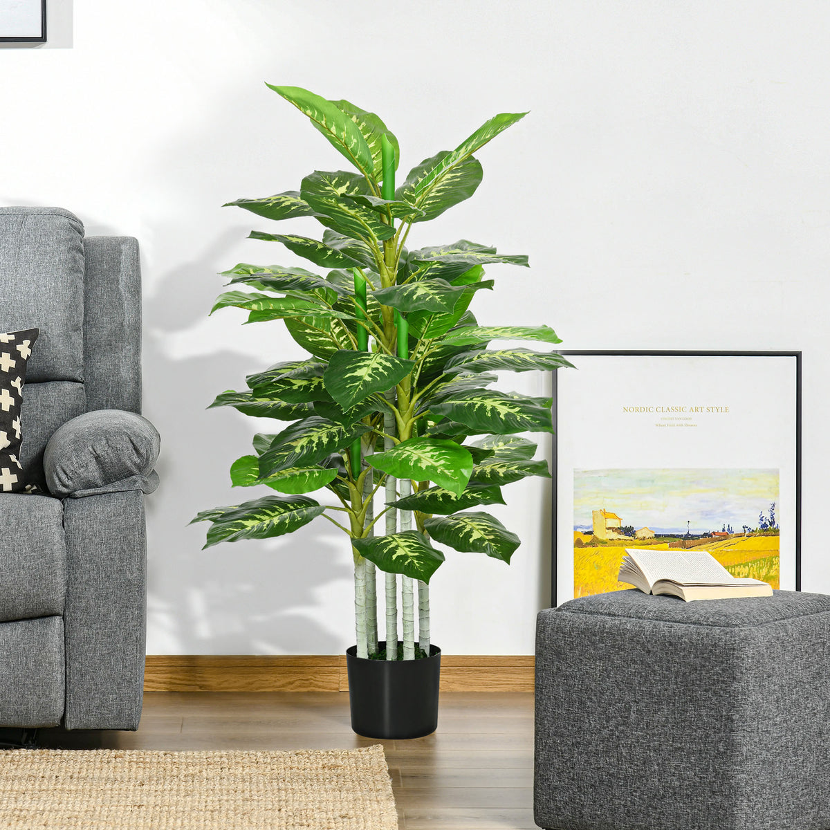 Kunstpflanze, Kunststoff-Pflanze, Zementtopf, Indoor und Outdoor, 120 cm, Gr¨¹n