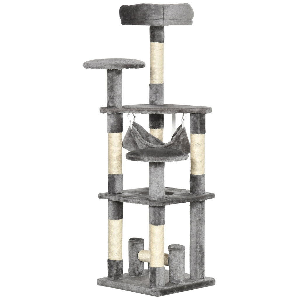 Katzenbaum Katzenkratzbaum Katzenspielturm Katzen Kletterbaum Kratzbaum Hängematte Grau L40 x B40 x H132 cm
