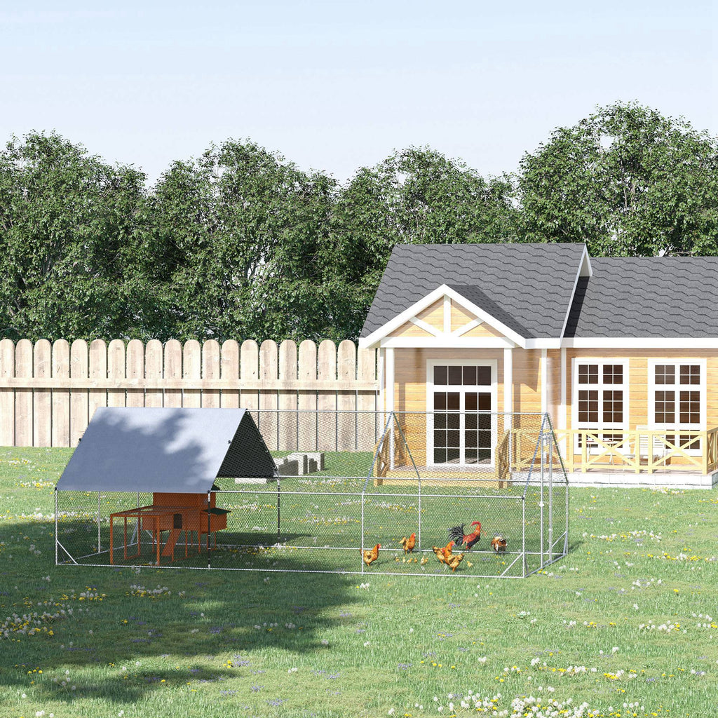 Galvanised Walk In Chicken Run w/ Cover 6 x 3 x 2m Silver