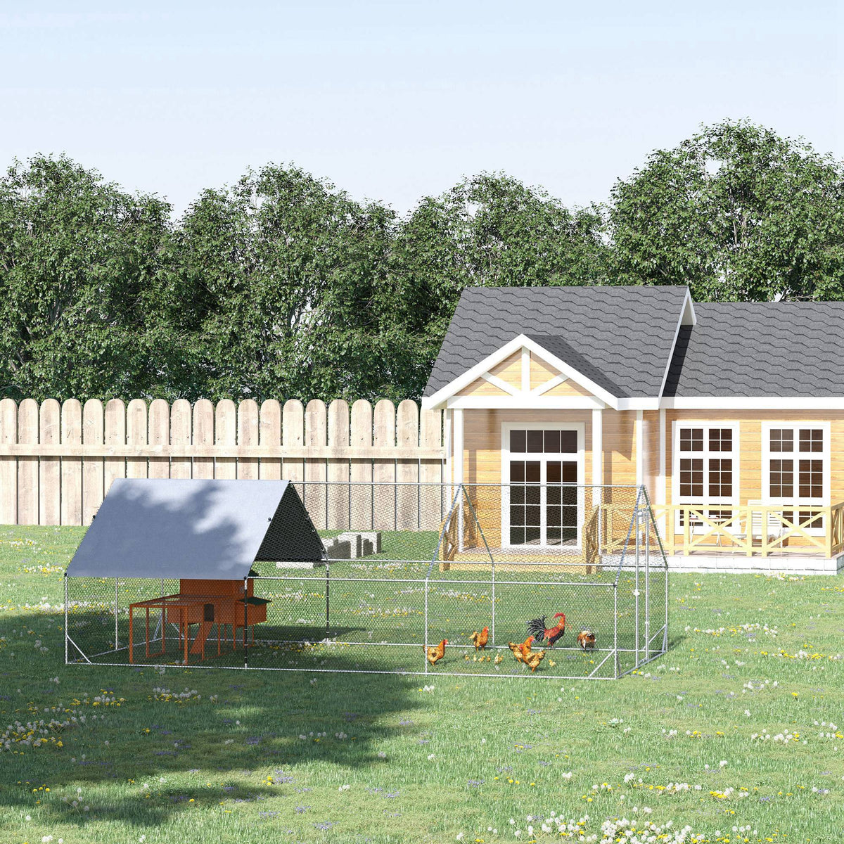 Galvanised Walk In Chicken Run w/ Cover 6 x 3 x 2m Silver