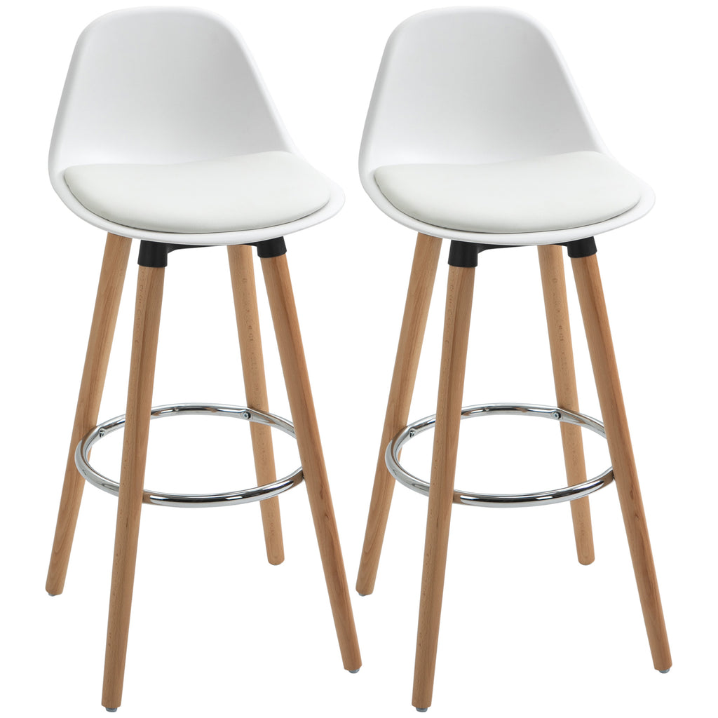 2er-Set Barhocker Barstühle Skandi-Design, Fußtstütze, 43 cm x 43 cm x 91 cm, Natur + Weiß