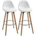 2er-Set Barhocker Barstühle Skandi-Design, Fußtstütze, 43 cm x 43 cm x 91 cm, Natur + Weiß