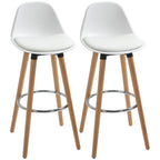 2er-Set Barhocker Barstühle Skandi-Design, Fußtstütze, 43 cm x 43 cm x 91 cm, Natur + Weiß