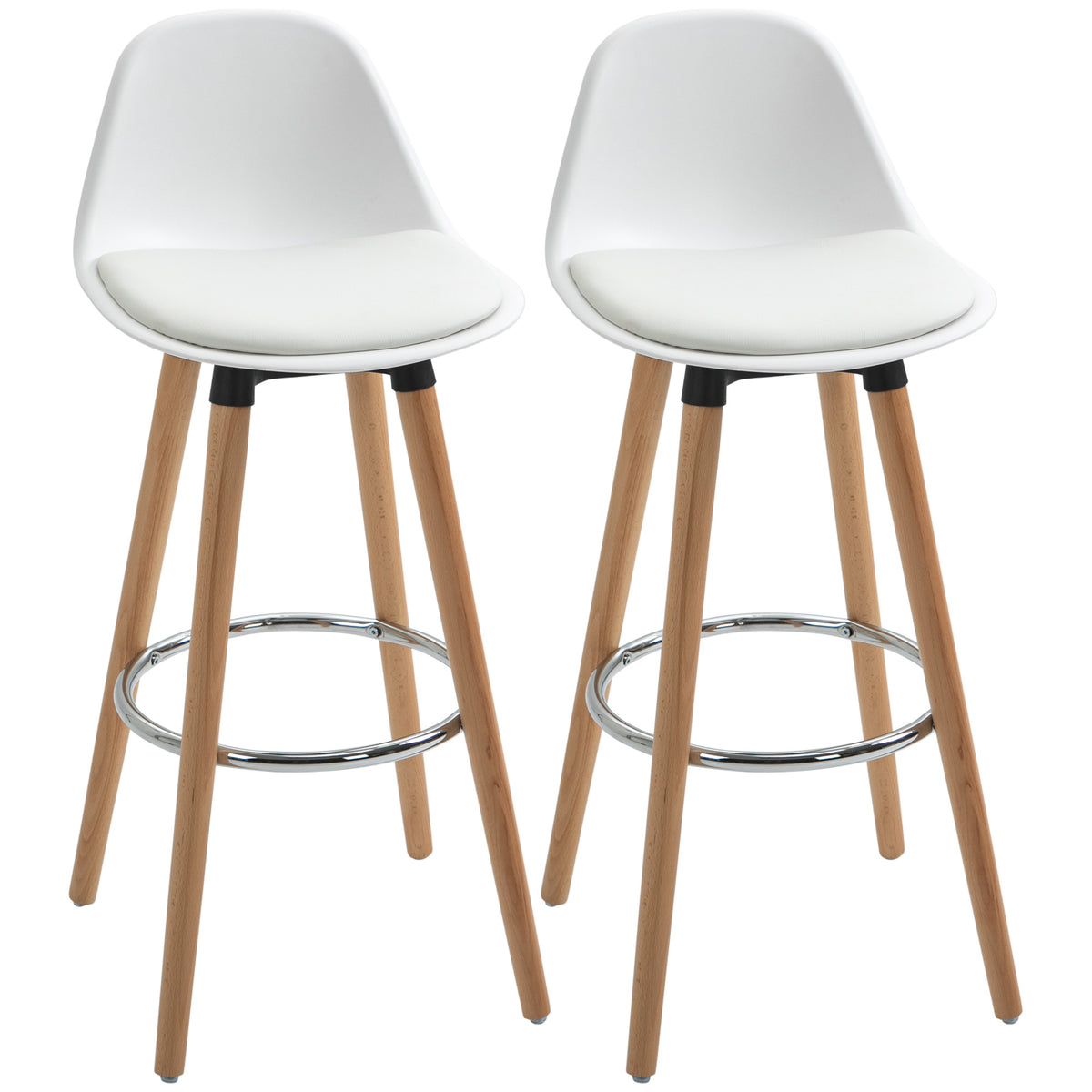 2er-Set Barhocker Barstühle Skandi-Design, Fußtstütze, 43 cm x 43 cm x 91 cm, Natur + Weiß