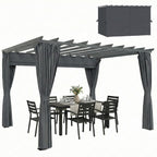 3.6 x 3 m Pergola with Retractable Roof Canopy, Curtains, Aluminium Garden Pergola Gazebo Sun Shade Shelter, Dark Grey