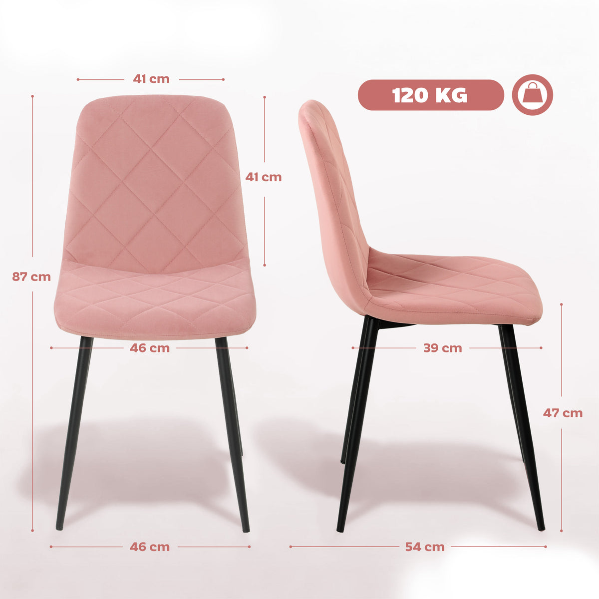 Esszimmerstühle 4er Set Küchenstuhl mit Rückenlehne, Samtoptik, Sessel 45 x 54 x 87 cm Rosa