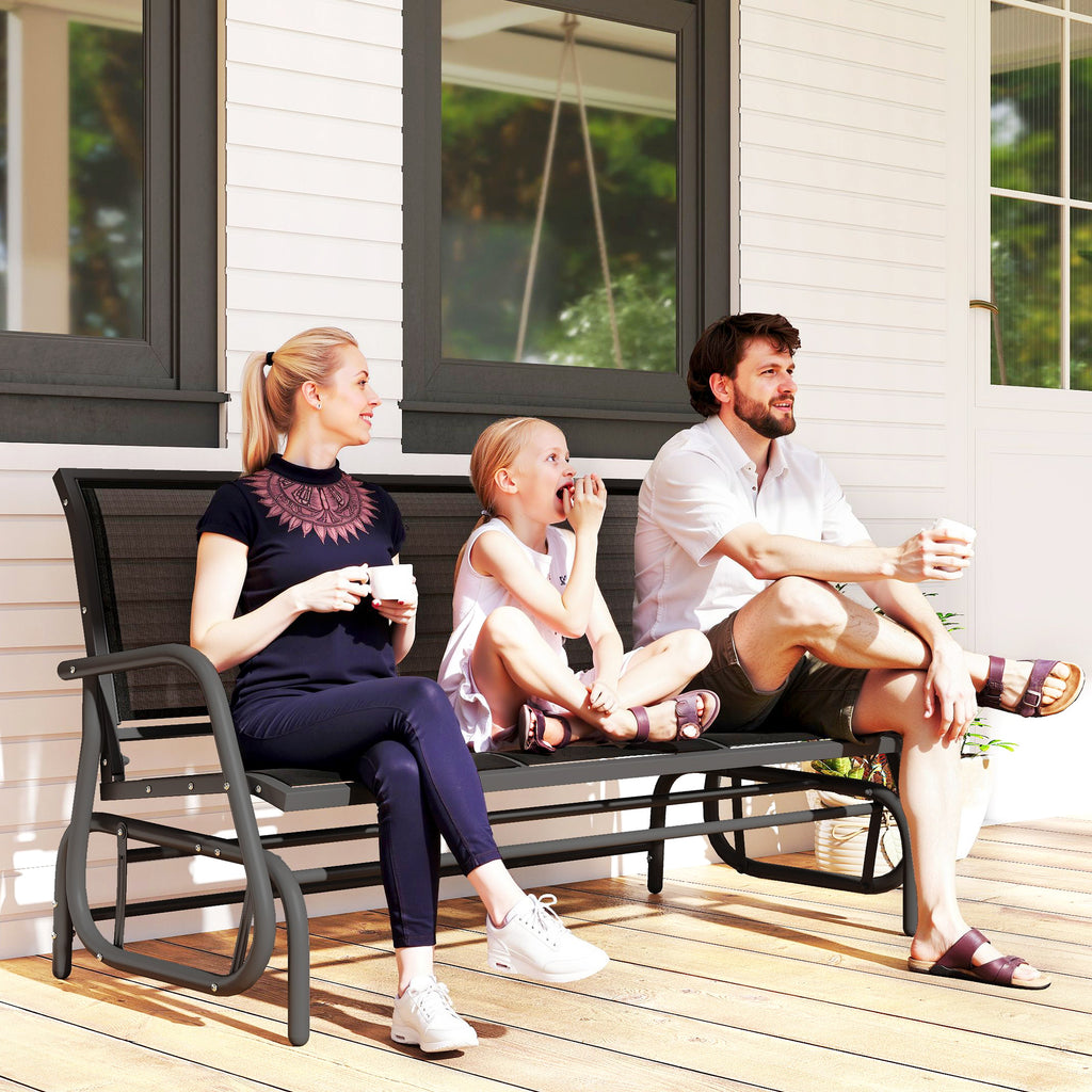 3-Seat Glider Rocking Chair for 3 People Garden Bench Patio Furniture Metal Frame, Black