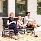 3-Seat Glider Rocking Chair for 3 People Garden Bench Patio Furniture Metal Frame, Black
