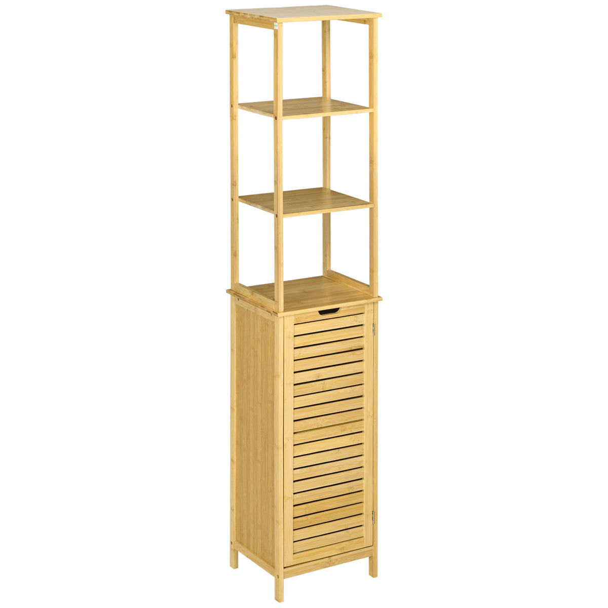 Tall Bathroom Cabinet, Slim Storage Cabinet, Tallboy Bamboo Storage Unit with 3-Tier Storage Shelves and Freestanding Organiser, Natural
