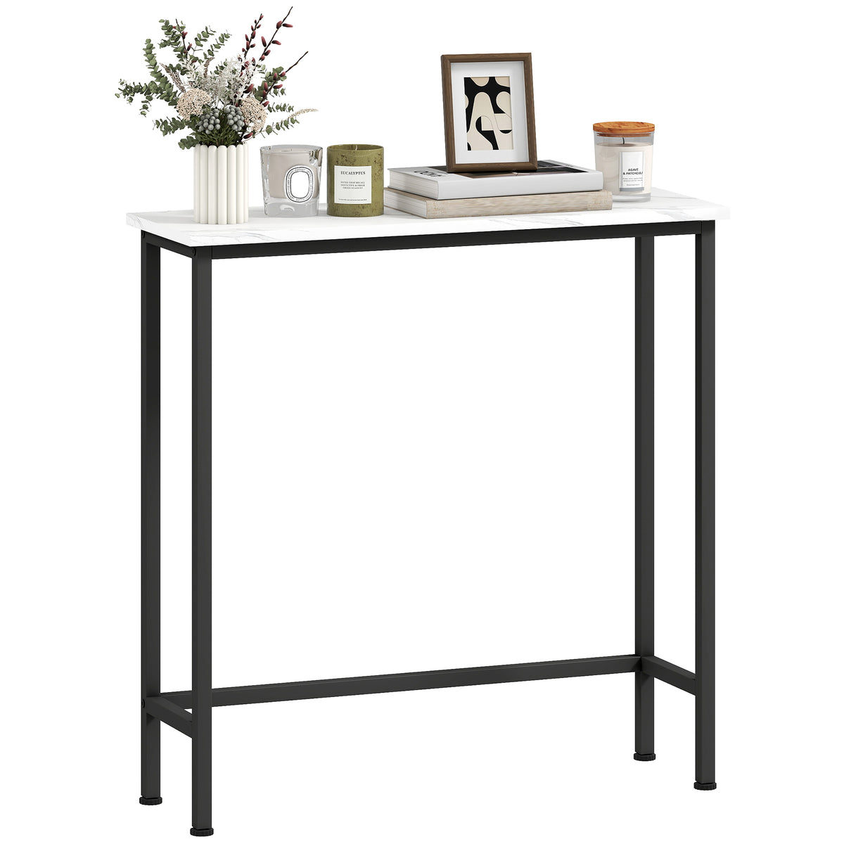 Konsolentisch Flurtisch mit verstellbar Fußpads, Kippschutz 75 x 24 x 76 cm für Kleinen Raum Schwarz
