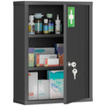 Medizinschrank zur Wandmontage mit Schloss, 3-stufiger Stahl-Wandschrank, 40 x 15 x 53,5 cm, Schwarz