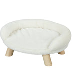 Haustierbett für Katzen und Hunde bis 5kg/30cm, waschbarer Plüschbezug, Cremeweiß, 47 x 40 x 20 cm