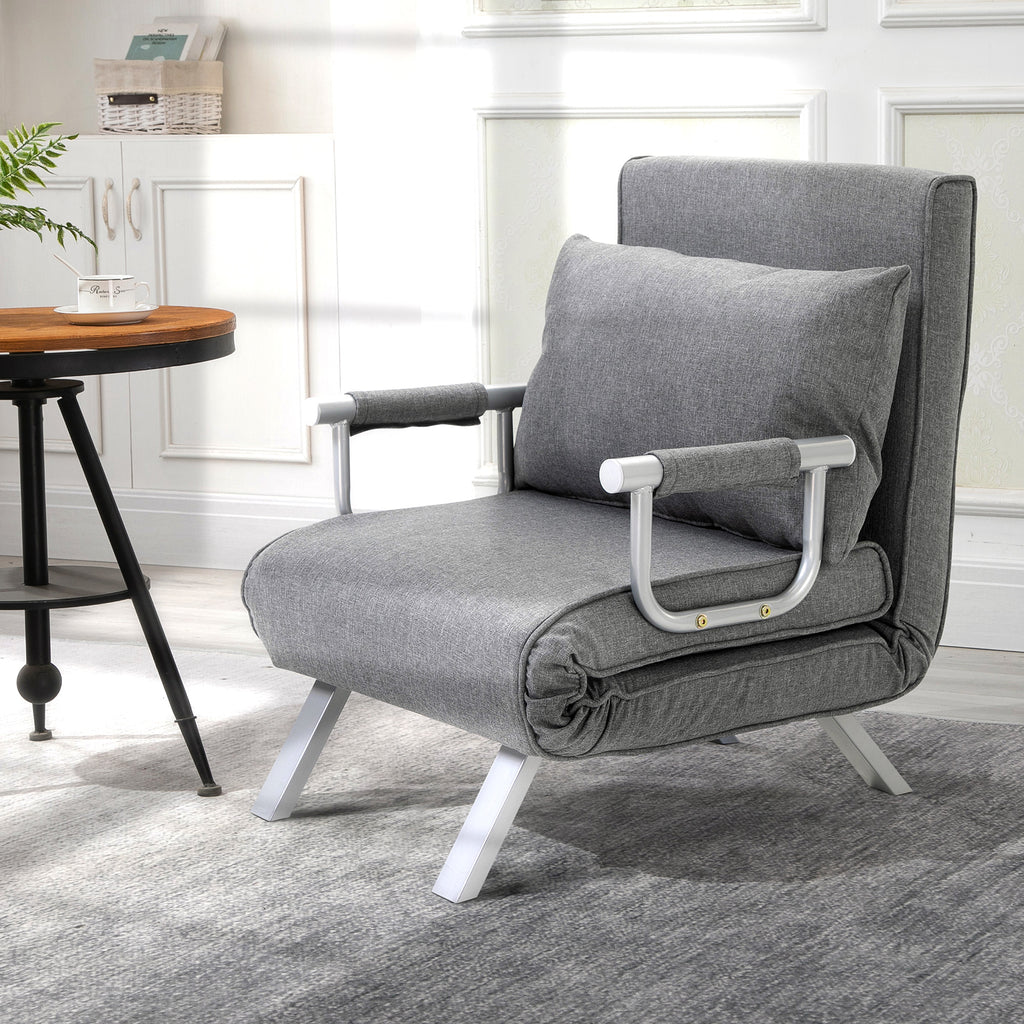 3 in 1 Schlafsessel Klappbar Schlafsofa mit Bettfunktion Verstellbarer Rückenlehne Kissen Gästebett in Leinenoptik, Relaxsessel Klappsessel für Wohnzimmer Schlafzimmer 65 x 69 x 80 cm Hellgrau