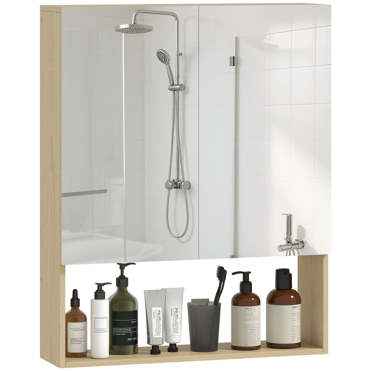 Badezimmerschrank, Spiegelt¨¹ren, offenes Regal, Wandmontage, MDF, Spanplatte, Eiche